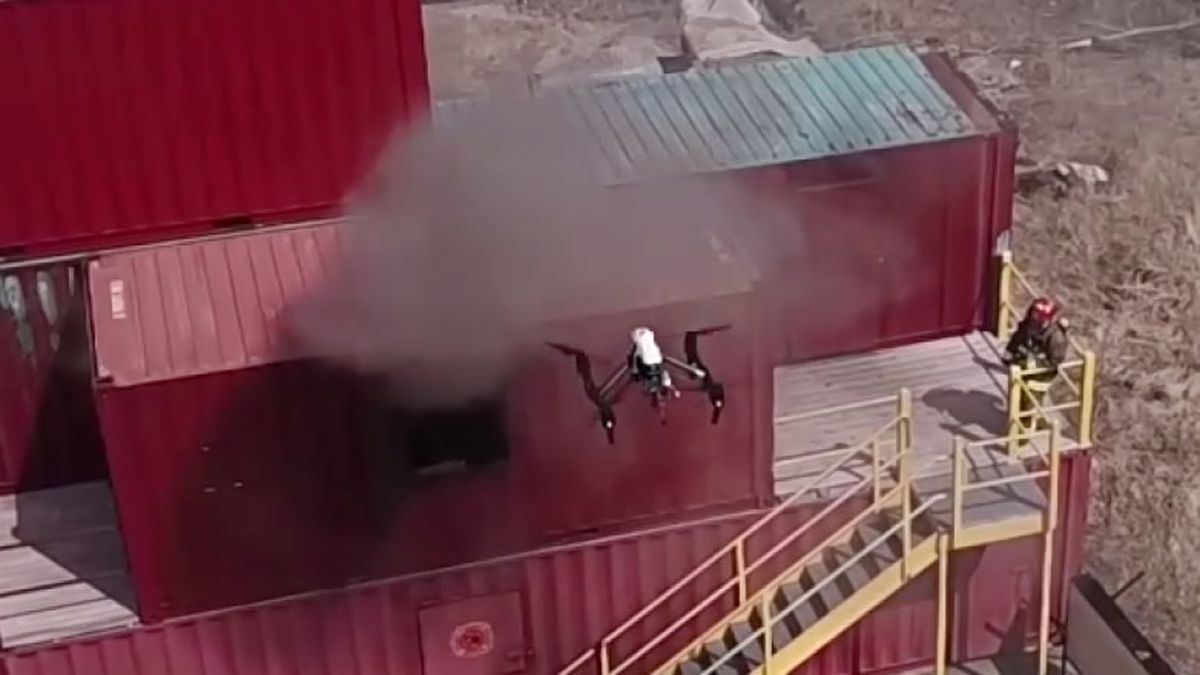 Ripon's police and fire drone flies over a fire training exercise on April 11, 2018 (WBAY SkyView 2 photo)