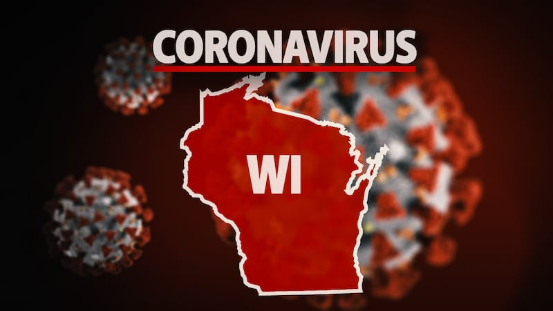 WISCONSIN state map with CORONAVIRUS lettering, on texture, finished graphic