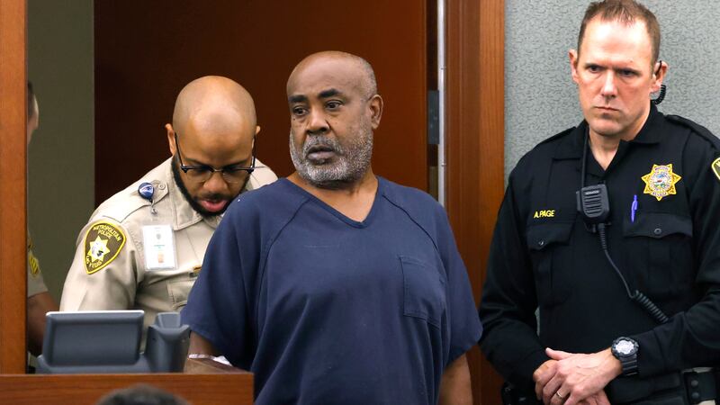 Duane "Keffe D" Davis is led into the courtroom at the Regional Justice Center on Wednesday,...