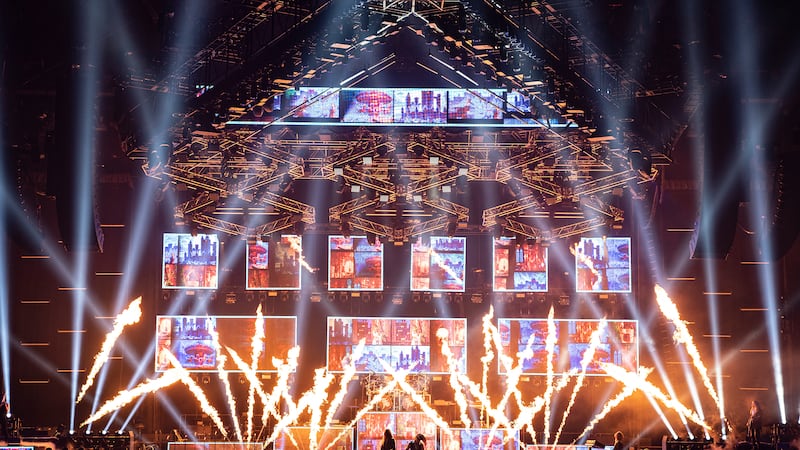 Members of Trans-Siberian Orchestra perform on Nov. 11, 2022 during a rehearsal for their 2022...