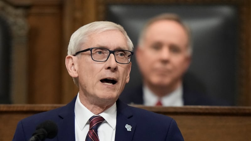 FILE - Wisconsin Gov. Tony Evers speaks during the annual State of the State address, Jan. 24,...