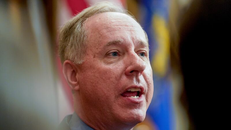 FILE - Wisconsin's Republican Assembly Speaker Robin Vos talks to the media after Gov. Tony...