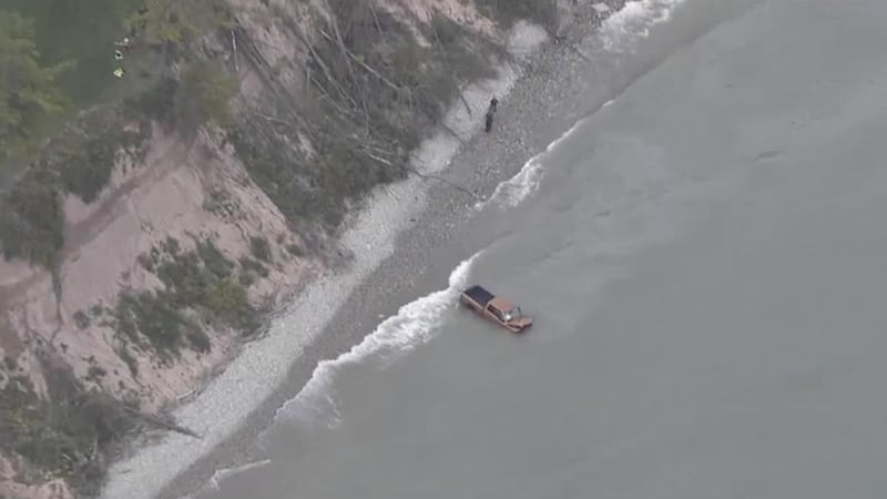 A woman was killed when her pickup truck went off a cliff in Sheboygan County