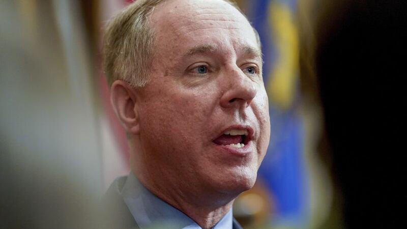 FILE - Wisconsin Assembly Speaker Robin Vos talks to the media after Gov. Tony Evers' State of...