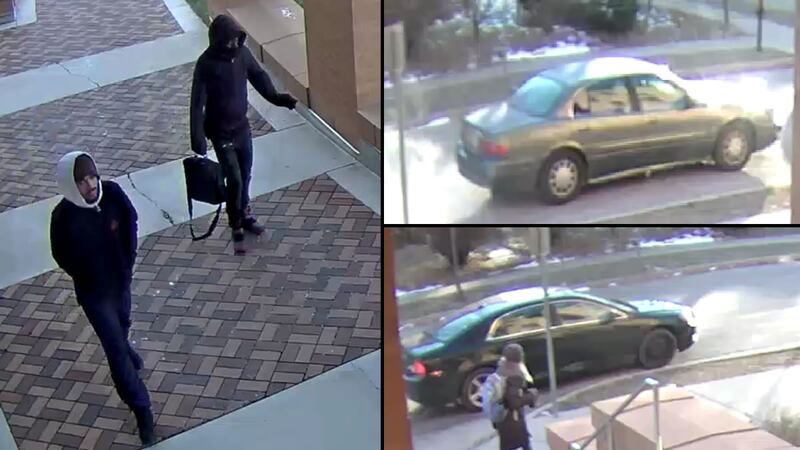 Surveillance photos of robbery suspects and two possible getaway cars on Nov. 14, 2018...